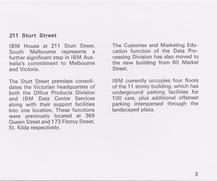 IBM Sturt Street Brochure 1975